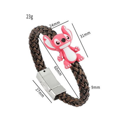 Bracelet cuir tressé Stitch Rose