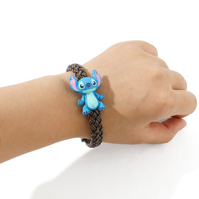 Bracelet cuir tressé Stitch bleu