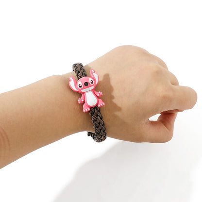 Bracelet cuir tressé Stitch Rose